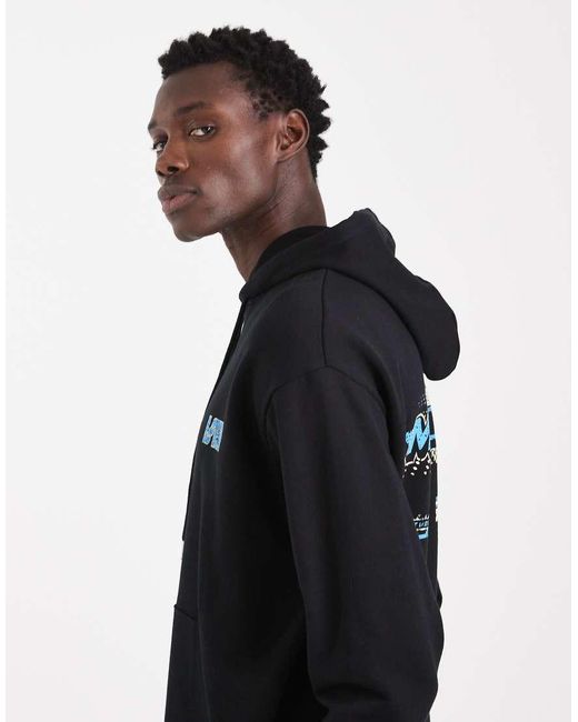 ASOS Black Relaxed Hoodie With Crackle Racing Print for men
