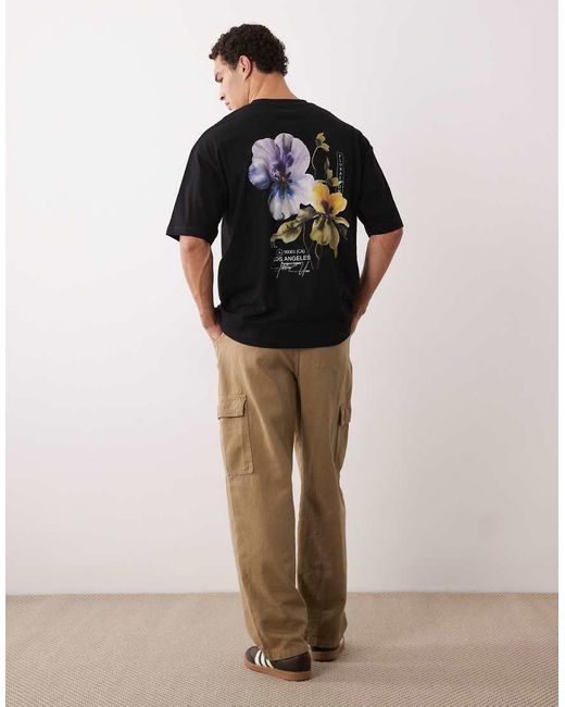 ASOS Black Oversized T-shirt With Floral Print for men