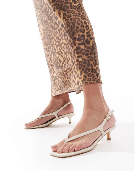 London Rebel Natural Strap Detail Thong Heeled Sandals