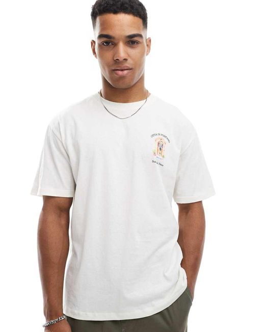 Camiseta Color Crema Extragrande Con Estampado "Positano" En La Espalda De -Blanco Jack & Jones de hombre de color White