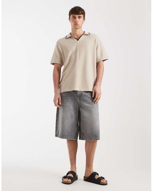 Redefined Rebel Natural Camden Boxy Oversized Fit Polo Shirt for men