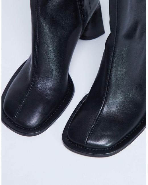 TOPSHOP Blue Star Premium Leather Round Toe Block Heel Boots