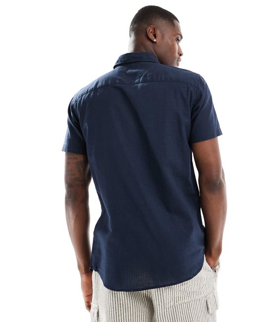Jack & Jones Blue Linen Shirt With Short Sleeves for men