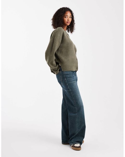 ASOS Green Boxy Crew Neck Cardigan With Side Split Detail