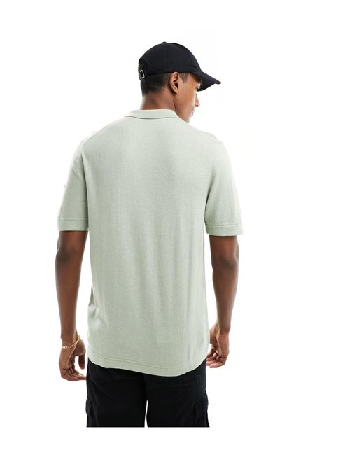 Jack & Jones Green Knitted Polo With Zip for men