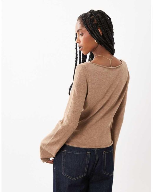 Threadbare Natural Knitted Slash Neck Top