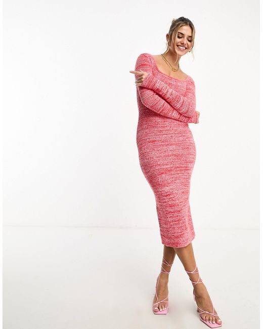 Nobody's Child Pink Square Neck Knitted Midi Dress