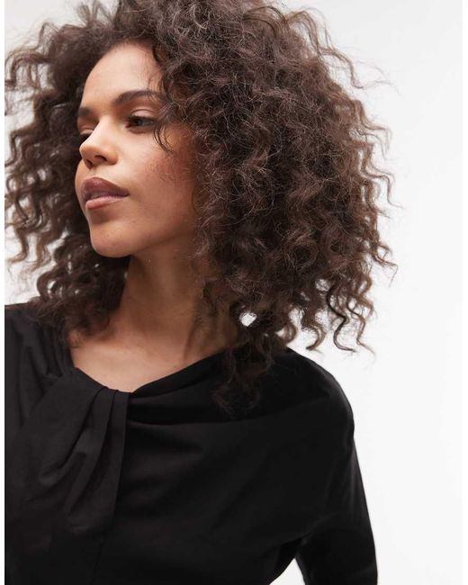 TOPSHOP Poplin Top Met Gedraaide Voorkant in het Black