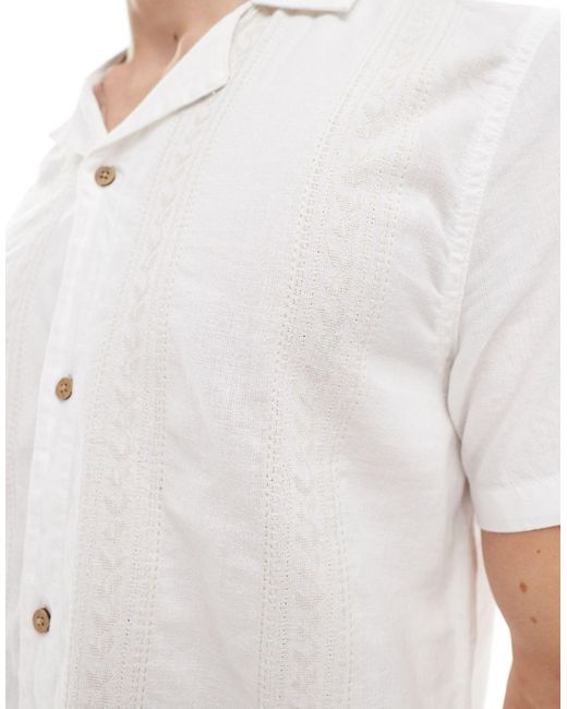 Camicia a maniche corte bianca con motivo ricamato di Hollister in White da Uomo