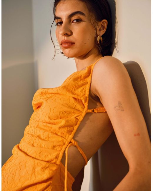 TOPSHOP Orange Embroidered Cami Top With Ruched Sides