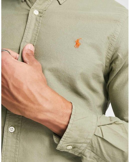 Polo Ralph Lauren Gray Icon Logo Slim Fit Garment Dyed Oxford Shirt Button Down for men