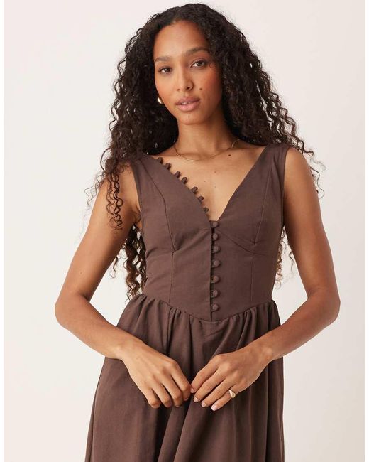 ASOS Natural V Neck Button Through Maxi Dress With Dropped Waist
