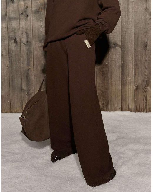 4th & Reckless Brown Cotton Rich Tie Waist Wide Leg Jogger Co-Ord