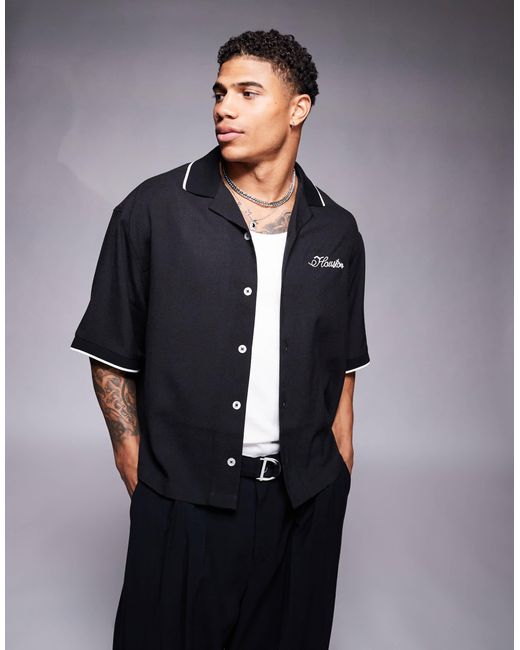 Chemise coupe carrée oversize avec col à revers et broderie chainette sur la poitrine ASOS pour homme en coloris Blue