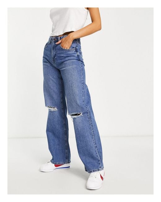 Bershka Denim Wide Leg 90s Jeans With Rips in Blue | Lyst Australia