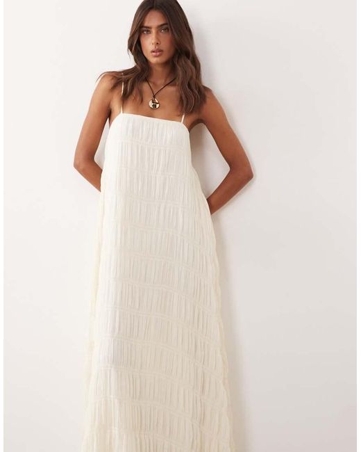 SNDY'S White Shirred Trapeze Cami Maxi Dress