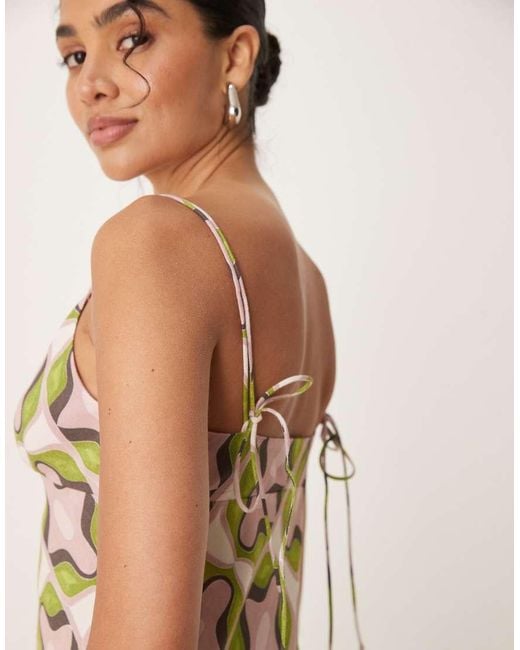 Mango Natural V-neck Retro Geometric Print Straight Fit Maxi Dress
