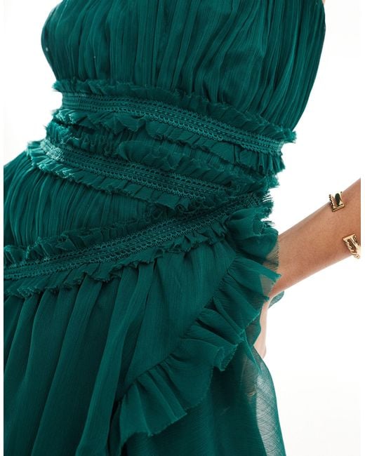 ASOS Green Bandeau Asymmetric Frill Detail Mini Dress
