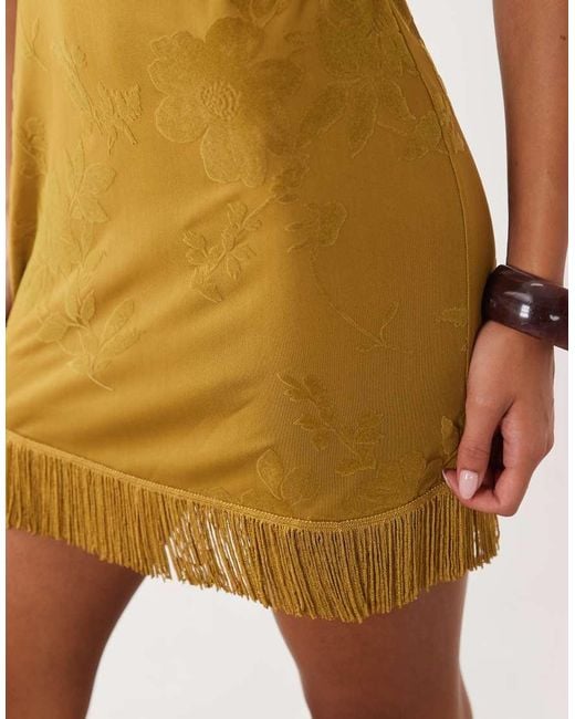 ASOS White Devore Floral Mesh Mini Dress With Fringing