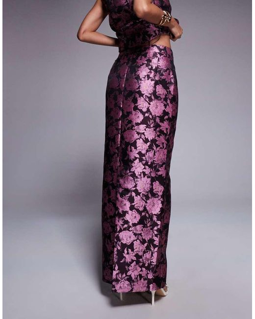 ASOS Purple Jacquard Tailored Skirt With Split Back
