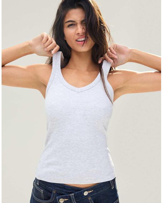 Bershka Basic Geribbeld Hemdje in het Blue