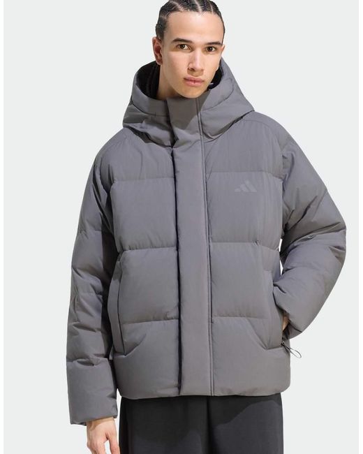 Adidas Originals Gray Helionic Down Puffer Hooded Jacket for men