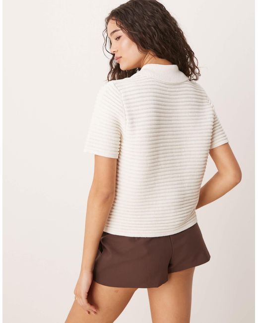 ASOS White Short Sleeve Stitch Cardigan With Shell Buttons