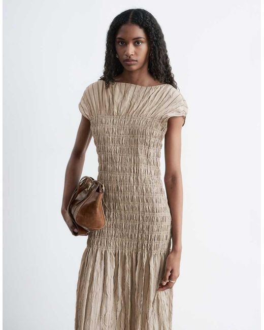 & Other Stories Gray Ruched Crinkle Maxi Dress