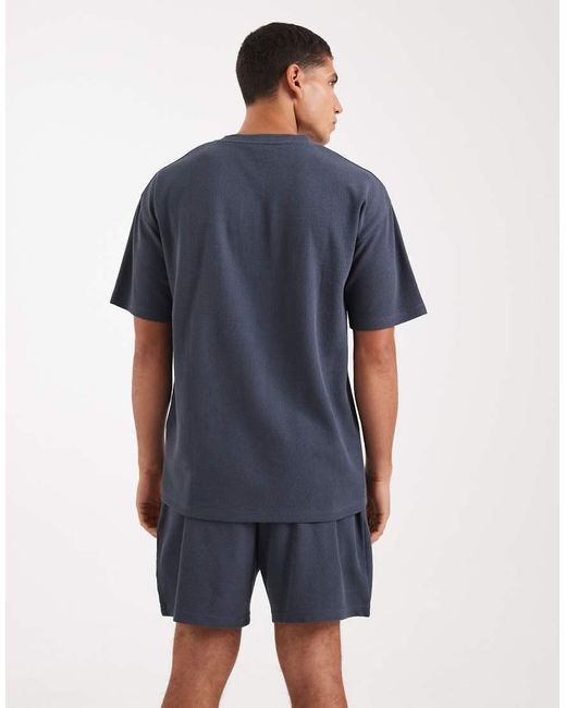 New Look Blue Waffle Oversized T-Shirt Co-Ord for men