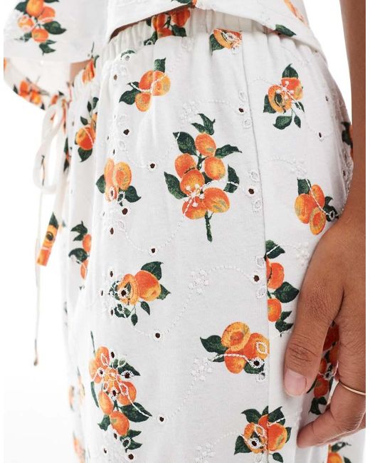ASOS White Broderie Pyjama Style Trouser Co-ord With Tie Waist