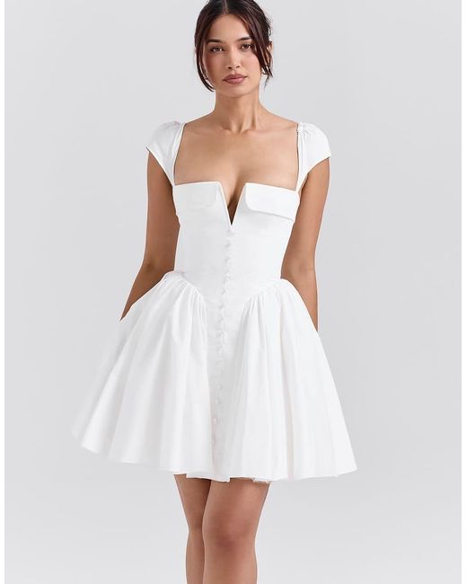 House Of Cb White Florence Cotton Corset Mini Dress