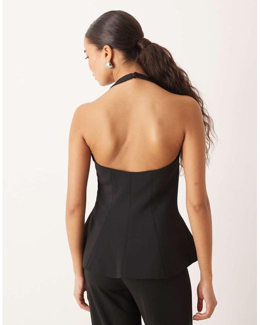 Mango Black Xcamilo Halterneck Peplum Hem Top Co-ord