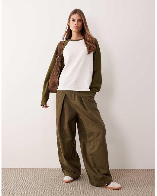 ASOS Natural Raglan Long Sleeve Waffle-knit Top