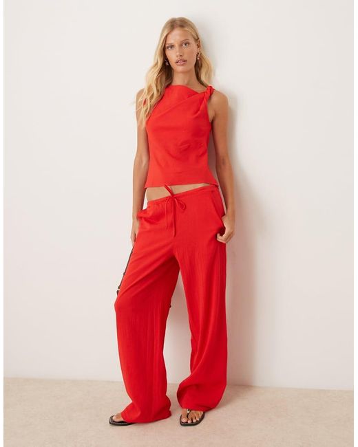 Pantalones Rojos Con Cordón Ajustable De (Parte De Un Conjunto) Mango de color Red