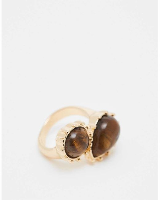 ASOS Natural Wraparound Stone Set Ring With Real Tigers Eye