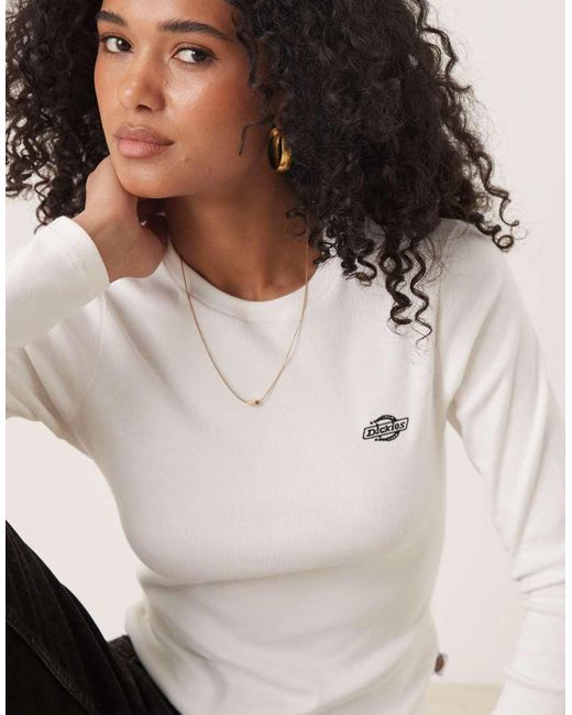 Dickies White Gladeville Long Sleeve Ribbed T-shirt