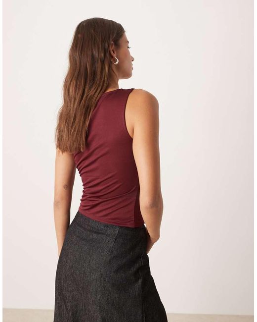 ASOS Red Jersey Ruched Detail Tank Top In Burgundy
