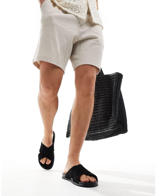 Truffle Collection Black Cross Strap Sandals for men