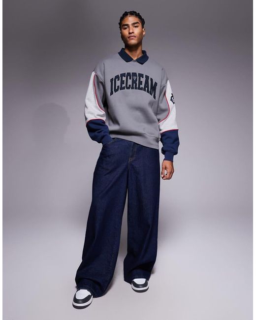 ICECREAM Blue Collared Warm-up Sweatshirt for men