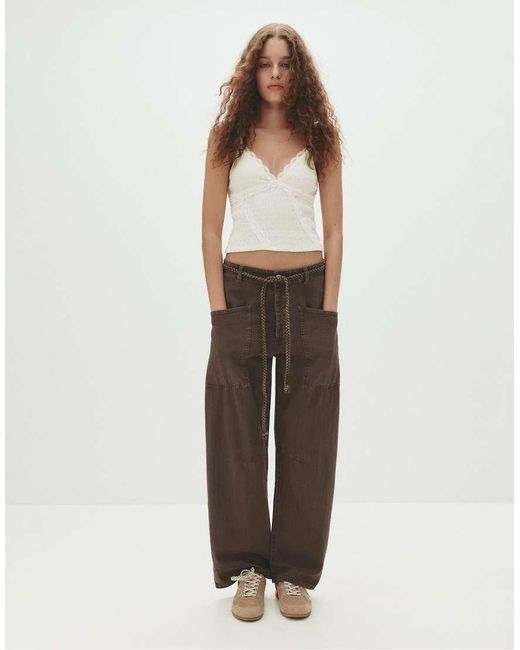 Pull&Bear Brown baggy Pants With Drawstring