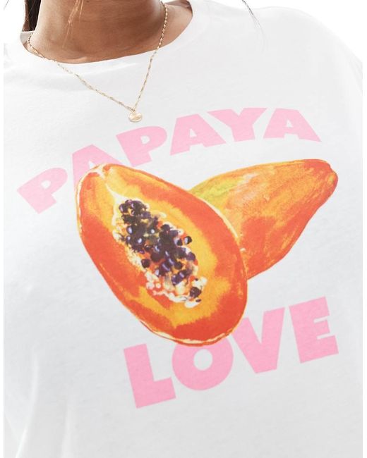 Pieces Plus White Pieces Curve Oversized T-shirt With Papaya Love Graphic