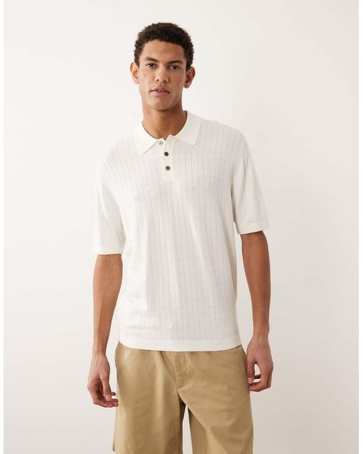Jack & Jones White Knitted Polo With Square Texture for men