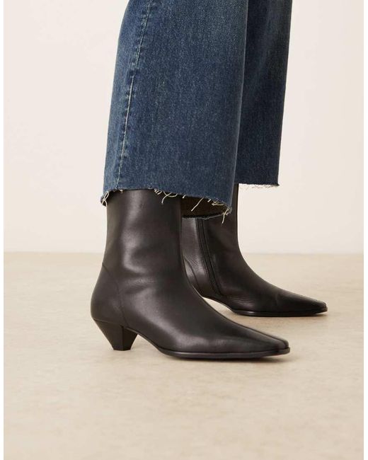 ASOS Blue Rhodes Leather Chisel Toe Heeled Ankle Boots