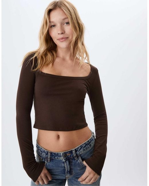 Stradivarius Black – langärmliges basic-shirt