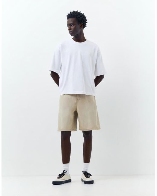 Pull&Bear Ruimvallende Denim Bermudashort in het Natural voor heren