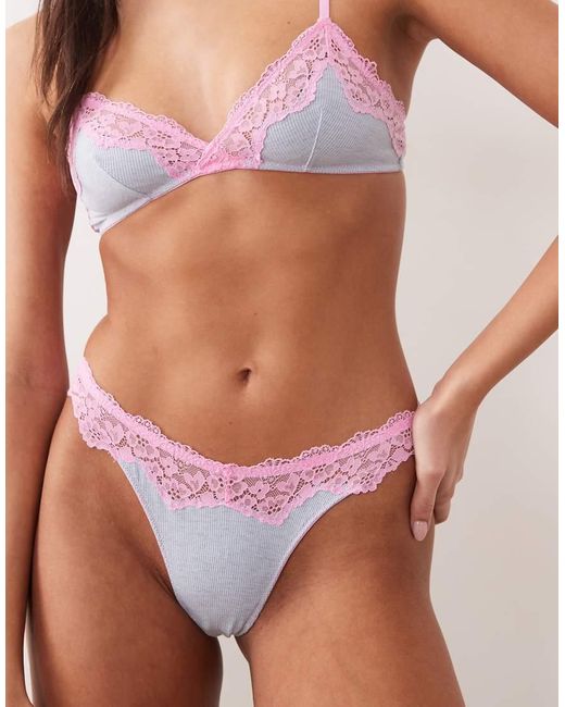 ASOS Multicolor Carmen Rib Lingerie Thong With Lace Trim