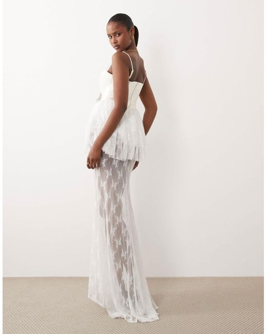 ASOS Premium Bridal Satin Corset Lace Mix Maxi Dress in Natural | Lyst