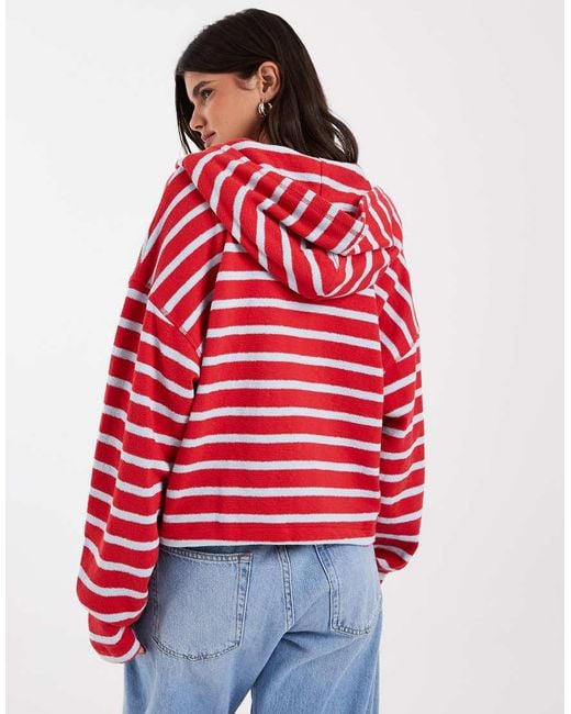 Gap Red Beach Terry Striped Overhead Logo Hoodie