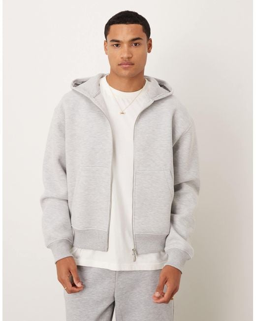 ASOS Gray Heavyweight Boxy Relaxed Zip Through Hoodie for men