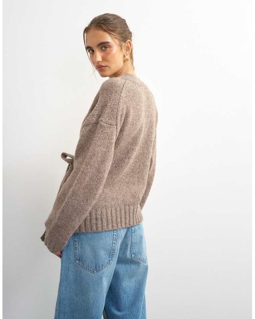 TOPSHOP Blue Knit Wrap Boxy Cardigan With Wool
